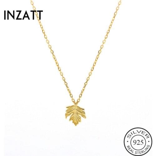 INZATT Real 925 Sterling Silver Gold Leaves Pendant Choker Necklace For Fashion Women Party Fine Jewelry 2019 Accessories GIft