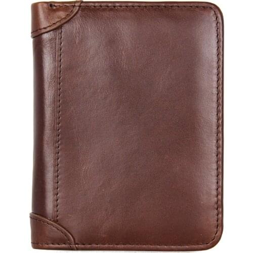 Crazy Horse Skin Hot Sale Explosion Proof Anti Theft Brush Mens Genuine Leather Wallet
