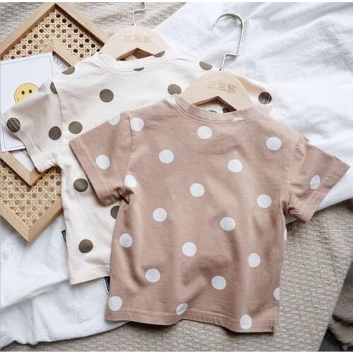 2021 new arrival girls boys dots summer short sleeve casual cotton kids t-shirt
