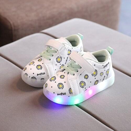 Daisy Led Light Sneakers Children Anti-slippery Casual Shoes Luminous Sneakers for Baby Unisex Glowing Small Daisies Shoes DX004