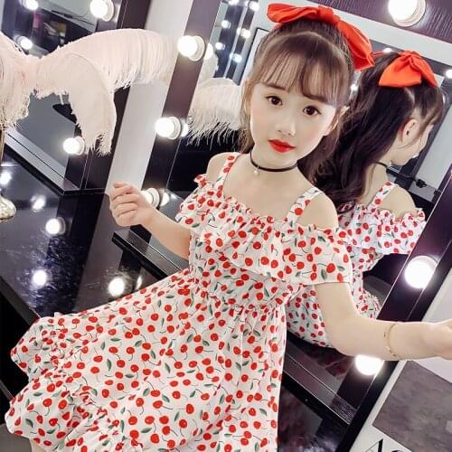 New Summer Kids Dress For Girls Fashion Chiffon Student Dot Dress Princess Party Performance Dress Youth Clothing 4-13Years Old