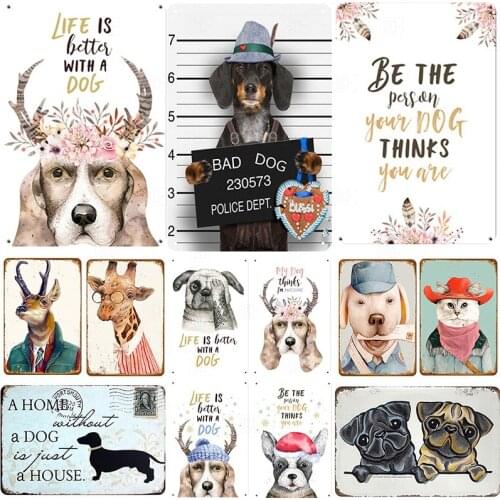Animal Household Dog Black Cat Metal Poster Tin Signs Wall Plaque Kitchen Home Bar Pub Decor Wall