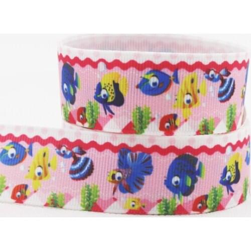 [IuBuFiGo] 60 yards 1" Fish Printed Grosgrain ribbon 25mm Polyester Pink ribbons DIY Bow hair handmade 10Y1308 Free shipping
