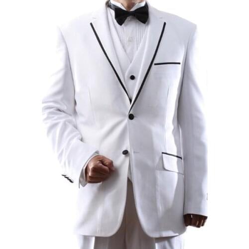 Custom Made High Quality White Black Flat Barge Longer Style Suits Formal Groom Tuxedo for 4 pieces-Coat+Pants+Vest+Tie Size S-4