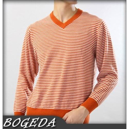 Cashmere sweater Mens pullover Fashion style Green Orange stripe Natural fabric High quality Stock clearance Free shipping
