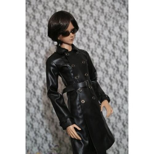 BJD Dolly Suits Fit with a 1/3 1/4 Uncle sized-stylish swashy black trench coat with male PU doll accessories
