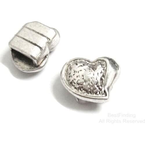 10mm Heart leather sliders 10x2mm flat leather findings -FF93
