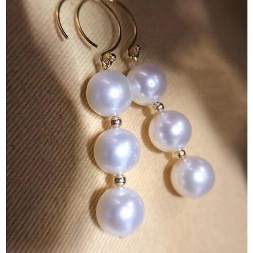 Natural round freshwater pearl Earrings Jewellery 14k Gold injection