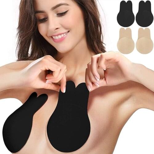 CDJLFH Strapless Bras Women Sexy Invisible Push Up Sticky Bra Self Adhesive Silicone Brassiere Rabbit Bra Dress Wedding Bralette