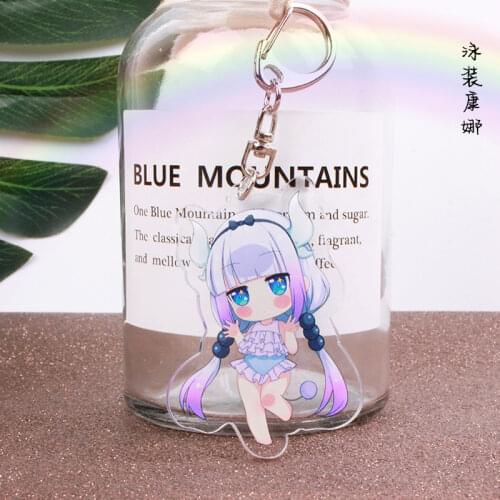 Cute Anime Miss Kobayashi Dragon Maid Kanna Tohru Keychain Acrylic Double Sided Pendant Key Chain Key Buckle Keychains For Bags
