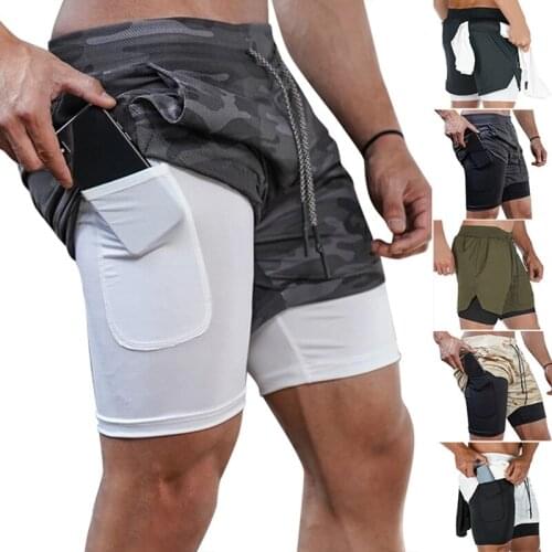 Mens Running Shorts Sports Leisure Outdoor Loose Multi-Pocket Double-Layer Fitness Pants