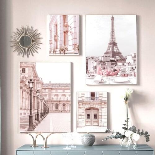 Pink Street Paris Building House Square Door Posters And Prints Wall Art Canvas Painting Wall Pictures For Living Room Decor