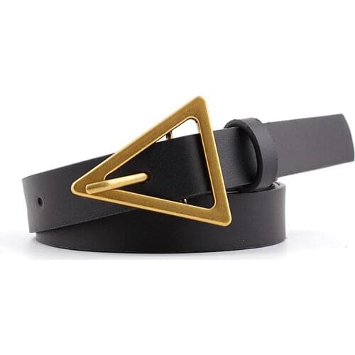 New ladies pu belt female ins wind triangle buckle decoration with jeans skirt cowhide thin belt female