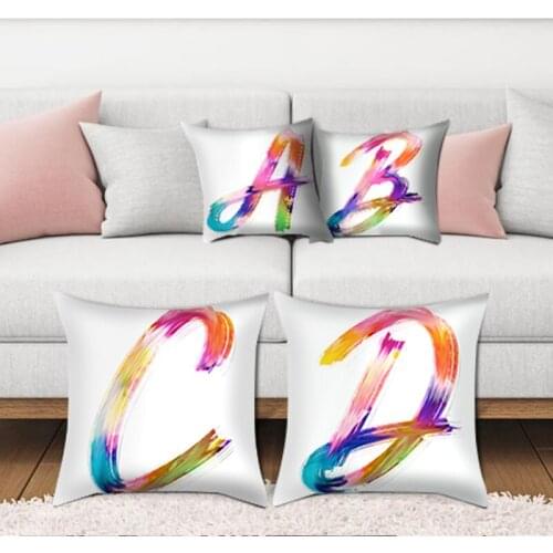 Single-sided digital printing velvet English Alphabet Pillow Case Pillow Cushion Cover 45*45cm Throw Pillows Sofa Decorative