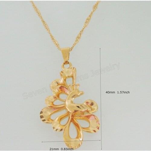 YELLOW GOLD GP OVERLAY 45CM NECKLACE & VIVID PEACOCK SHAPED PENDANT IT HANGS 40MM 1.57"