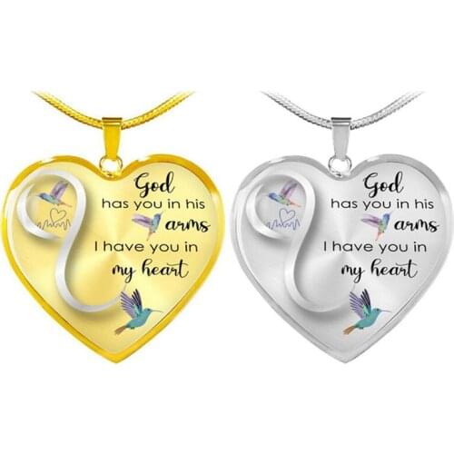 God Has You in His Arm I Have You in My Heart Hummingbird Heart-shaped Necklace Pendant Necklace Gift for Wife Girlfriend