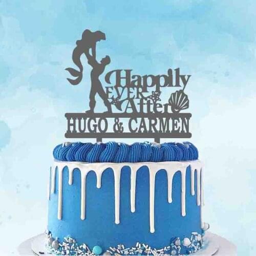 Personalized Mermaid Cake Topper Custom Name Happily Ever After Prince and Mermaid Cake Topper For Wedding Party Cake Decoration