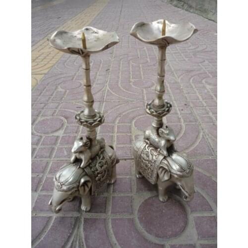 Rare Old QingDynasty a pair of silver lampstand,carving Elephant,Best collection&adornment,Free shipping