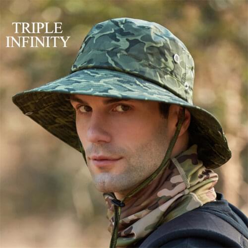 Outdoor Summer Mens Panama Hat Quick Drying Sun-proof Breathable Wide Brim Fishing Hiking Hat Camouflage Bucket Hat Sun Cap