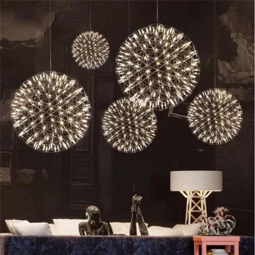 Modern Living Room Pendant Lamp LIghts Stainless Steel Ball Led Chandelier Firework Lamps Restaurant Villa Hotel Project Pendant