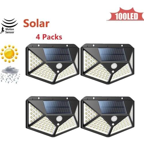 100LED 3 Models Dimmable Solar Lamp PIR Motion Sensor Solar Light Outdoor Garden Yard Path Wall Lamp 4 sided 270°lighting scope