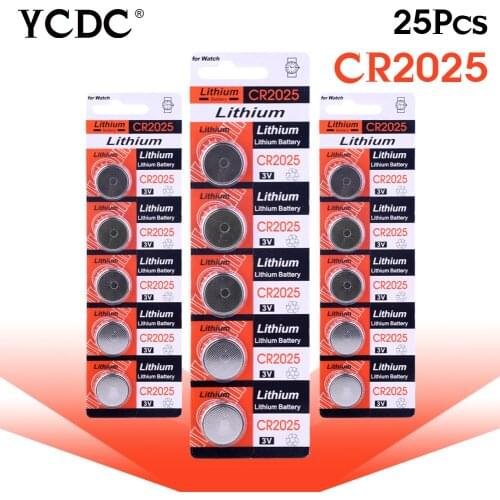 YCDC 25pcs 3V CR2025 KCR2025 BR2025 DL2025 Watch Button Coin Cells Lithium Battery CR 2025 cr2025 Disposable Batteries