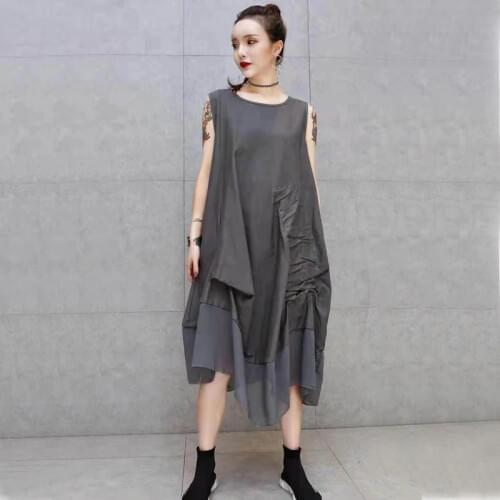 2019 Hot Summer Plus size sex O-Neck womens dress Patchwork famale Womens clothing Sleeveless girls long Knee-Length