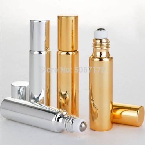 10/30pcs 5ml 10ml Gold/Silver/Black Empty Makeup Cosmetic Essential Oil Eye Cream Roll On Perfume Bottles Roller Ball Container