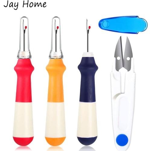 3Pcs Rubber Handle Seam Ripper Handy Stitch Ripper Thread Remover Tool with Yarn Cutter Scissors for Sewing Crafting Stitching