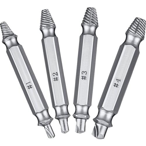 Damaged Screw Extractor Drill Bits Guide Set Broken Damaged Bolt Remover Double Ended Damaged Screw Extractor Hand Tools 4Pcs