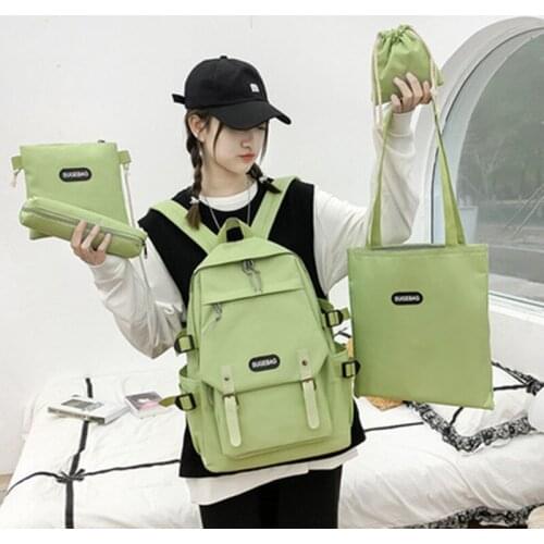 5 Pcs Set Harajuku Women Laptop Backpack Canvas School Bags For Teenage Girls Kawaii College Student Kids Book Bag Rucksack 2021