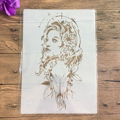 A4 29 * 21cm Devil girl Mandala DIY Stencils Wall Painting Scrapbook Coloring Embossing Album Decorative Paper Card Template