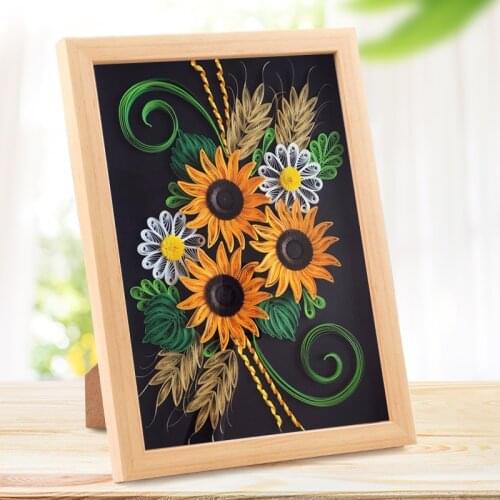 DIY Paper Quilling sunflower decoupage Handmade Wood frame art home decoration origami pack gift quilling tools Material Kit