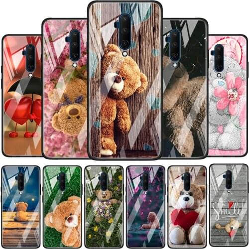 Little Teddy Bear Tempered Glass Cover For OnePlus Z 7 8 9 7T 8T 9R Nord 5G Pro Silicone Phone Case Coque