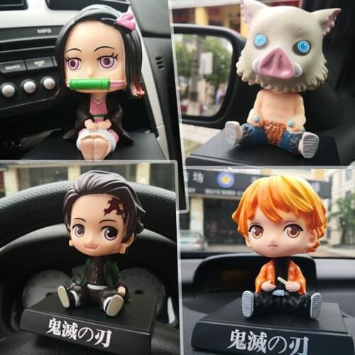 Demon Slayer Agatsuma Zenitsu Kamado Tanjirou Nezuko Action Doll Anime Characters Figure Collectible Model Toy Car Ornaments