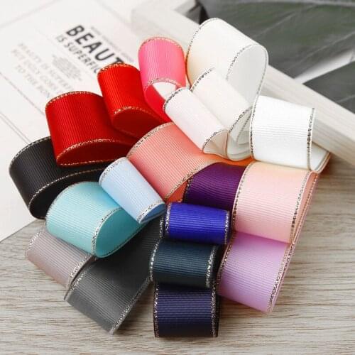 1" 25MM 1/2" 38MM Double-Sided Silver Colors Edge Grosgrain Ribbon Materials DIY Crafts Hair Bow Party Gift Handmade Accessories
