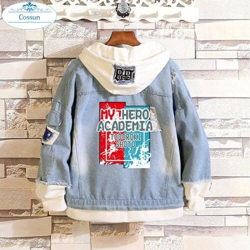 Anime My Hero Academia Shoto Todoroki Cosplay Costumes Attack on Titan Fate Blue Denim Jacket Hoodie For Girls Boys Spring Coat