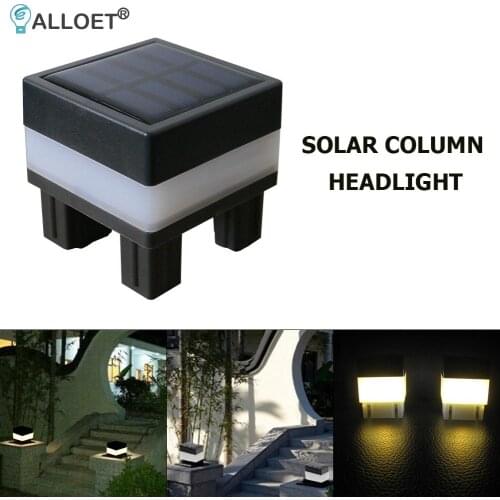 Square Solar Powered Pillar Light Waterproof Outdoor Post Cap Light LED Fence Street Lamp for Courtyard Garden Lighting