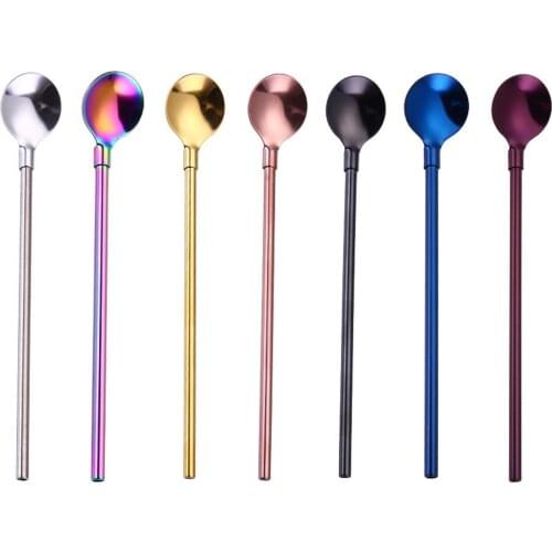 Straw Spoons Long Handle 25cm 304 Stainless Steel Stirring Coffee Spoons Yerba Mate Frozen Drink Milkshake Teaspoon Tableware