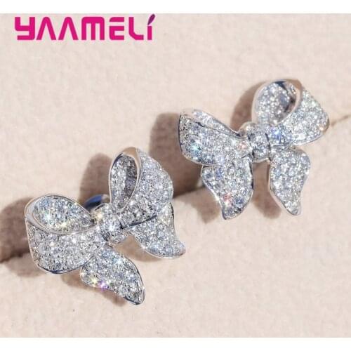 Lovely Bowtie Women Girls Stud Earrings Sparkling Cubic Zircon Stone Inlay Paved Piercing Pendientes Bijoux High Quality