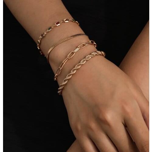 Fashion Chain Link Bracelets For Women Jewelry Punk Charm Boho Cuban Miami Creative Metal Light Weight Chain Bracelets Bangles