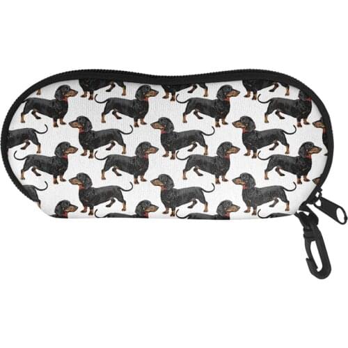 Dachshund Printed Fashion Unisex Glasses Case with Lanyard Zipper Eyeglasses Cases for Men Women Portable Eyewear Accessories