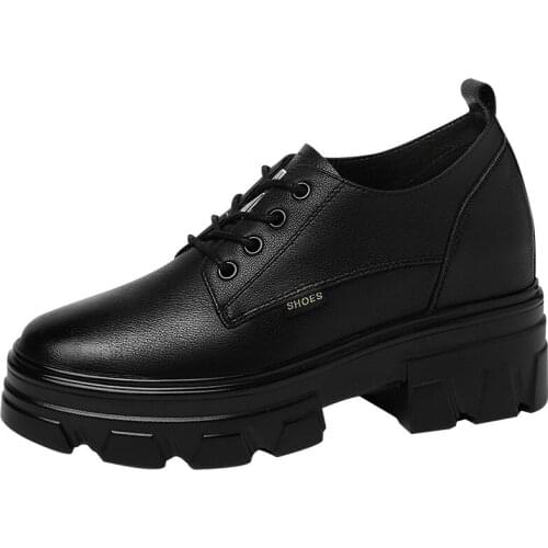 Spring And Autumn New Fashion Casual Womens Leather Shoes Thick-soled Height-increasing Shoes Leather Handmade Womens Shoes