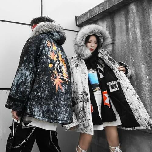 Couple Winter Parkas Jacket Women Hip hop Hooded Cotton Padded Female Coat Fashion Plus size Loose Overcoat Warm Parka Coat
