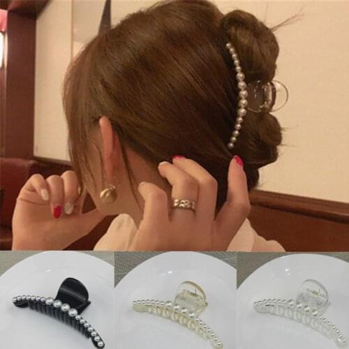Pearl Catch Clip Large Hairpin Korean Girl Simple and Elegant Temperament Bathing Headdress Clip Hairpin Hair Accessories Female
