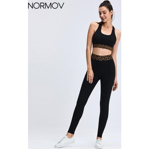 NORMOV Leopard Print Sexy High Waist Seamless Workout Clothes Hip-Lifting Pants Sports Vest Bra Trousers Yoga Suit 2 Pieces Set