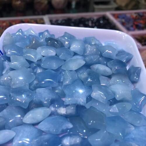 Crystal Carving Natural Blue Aquamarine Clear Star Carved Gemstone Aquamarine Raw Quartz Mineral
