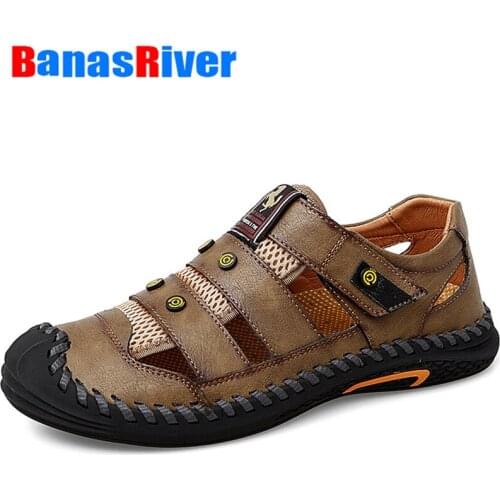 Casual Soft Sandals Leather Men Shoes Summer New Large Size Fashion Slippers Handmade Breathable Walking Driving Outdoor Sport