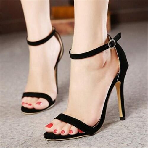 Brand Women Sandals Summer Shoes High Heels Leather Peep Toes Buckle Strap Woman Party Shoes Black Sandalia Mujer New Arrival DE