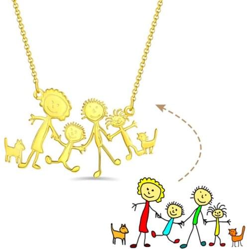 Silver Custom Kids Drawing Necklace Photo Silver Gold Necklace Personalized Painting Photo Pendants Personalized Engraved Words
